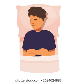 Sad teenager lying in bed suffering from insomnia, mental health problems, or depression