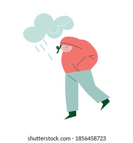 Sad teenager walking on rain and suffering from misunderstanding with parent