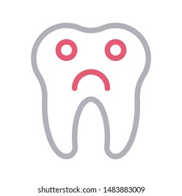 sad teeth colour line vector icon