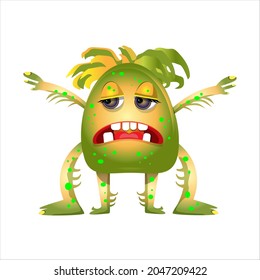 Sad and terrible monster. Vector funny illustration for the design of stationery, clothes and shoes, book covers and postcards.
