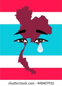 sad Thai eye with a tear drop by the issue in Thailand king death tragedy