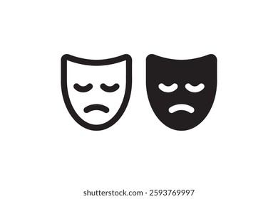Sad Theater Mask Icon in Black and White Vector