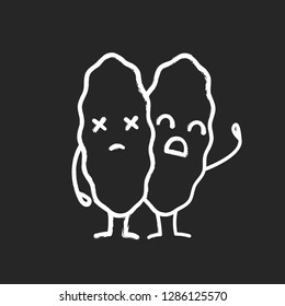 Sad thymus gland emoji chalk icon. Primary hematopoietic organ. Autoimmune diseases. Isolated vector chalkboard illustration
