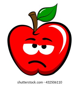 Sad, Tired Apple Emoticon Emoji. Sad, Tired, upset, Disappointed red apple.