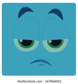 a sad and tired blue face with big eyes