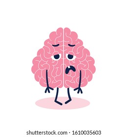 Sad, tired brain.Mental strain.Fatigue.Psychological problem.Apathy.Flat vector illustration.Isolate on a white background