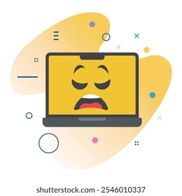 Sad tired Facial Expression on Laptop Screen - Technology Illustration Design for Digital Media |  icon design Sad tired Emoji Laptop