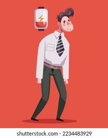  Sad and tired office workers business people characters. Low energy battery concept vector design graphic illustration element