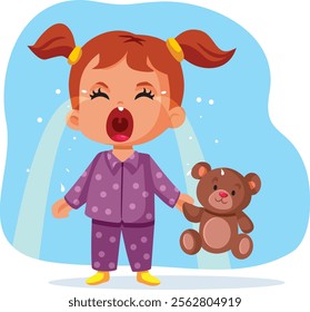 
Sad Toddler Girl Having a Tantrum Episode Vector Cartoon. Little child in a bad mood yelling being dramatic 
