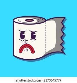 Sad Toilet Paper Retro Cartoon