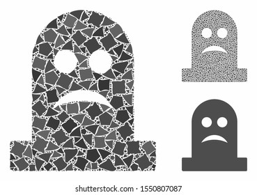 Sad tomb composition of abrupt pieces in variable sizes and shades, based on sad tomb icon. Vector bumpy pieces are combined into composition. Sad tomb icons collage with dotted pattern.