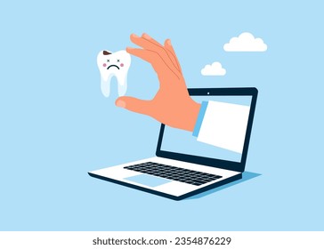 Sad tooth with broken enamel. Modern vector illustration in flat style