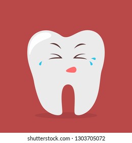 Sad tooth character cry. Idea of dental and oral care. Bad hygiene and pain in teeth. Isolated flat vector illustration