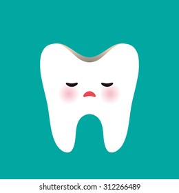 sad tooth with tooth decay on blue background. Vector
