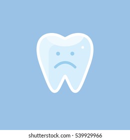 Sad tooth on light-blue background. Dental care vector illustration