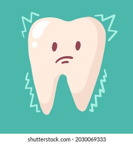 A Sad Tooth Suffers From Sensitivity And Thin Tooth Enamel. Sick Milk Tooth With Hands And Face Drawn. Child's Drawing. Vector Isolated Hand-drawn Illustration