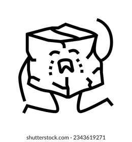 traurige zerrissene Karton-Box-Zeichen-Symbol Vektorgrafik. traurig zerrissenes Pappkarton-Zeichen. isoliertes Kontursymbol