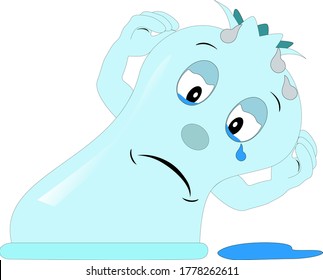 Triste condón roto está llorando, concepto de diseño de dibujos animados. Ilustración del vector