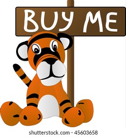 sad toy tiger cub. vector illustration