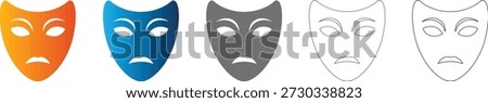 Sad tragedy mask flat icon, isolated vector graphic. Part of an icon set, conveying drama and emotion, also available in a solid black version.