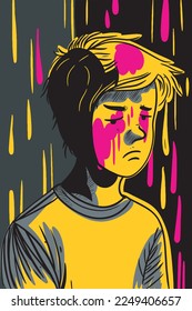 Sad troubled child. Bullying, depression, stress and frustration concept