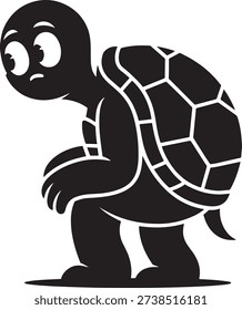 Sad Turtle Character in Black Silhouette Style for Illustration