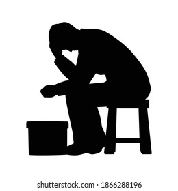 Sad unemployed business man silhouette vector on white