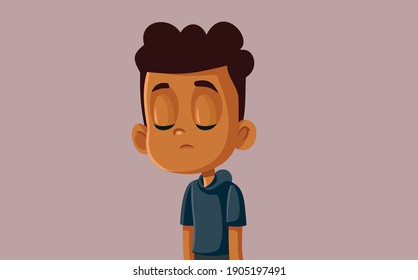 Sad Unhappy African Boy Vector Illustration. Upset child feeling insecure and bullied
