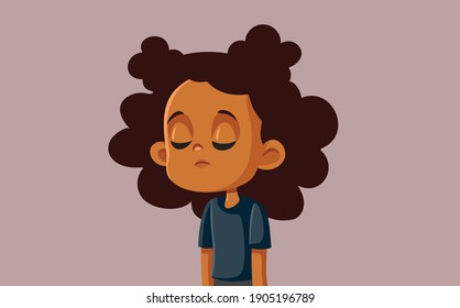 Sad Unhappy African Girl Vector Illustration. Upset child feeling insecure and bullied
