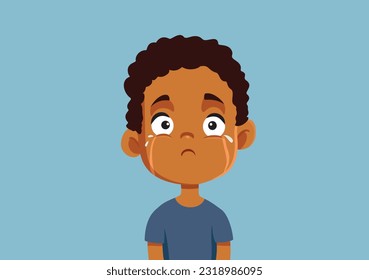 
Sad Unhappy Boy of African Ethnicity Feeling Depressed Vector Illustration. Upset child feeling discriminated and victim of prejudice 
