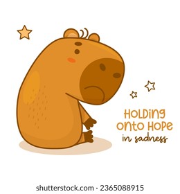 Triste e infeliz capibara. Ilustración vectorial. Gracioso personaje animal roedor de capibara para diseño