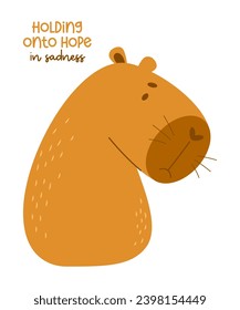 Sad unhappy capybara. Vector illustration. animal capibara rodent in flat style for design.