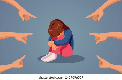 
Sad Unhappy Child Victim Being Pointed at vector Illustration
Sad little kid feeling abandonment and anxiety psychological trauma 
