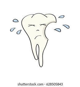 Sad, unhappy and crying unhealthy tooth with defect - original hand drawn illustration