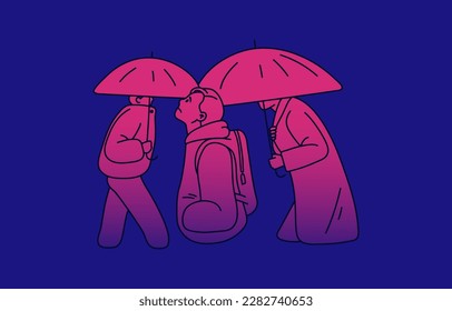 Sad unhappy depressed person feeling loneliness, sadness. Desperate hopeless character. Upset lonely person wandering on street. Depression, psychology burnout concept. Flat vector illustration. 