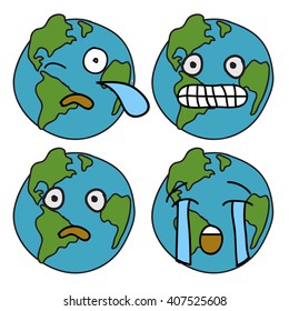 Sad Unhappy Earth Expressions (Doodle Vector Design Concept)