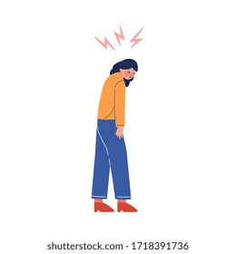 Sad Unhappy Girl in Casual Clothing with Lightning over Her Head Vector Illustration