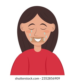 A sad, unhappy girl pretends to be cheerful and smiling. Depression concept. mental health. Smile through strength. Vector illustration of an unhappy girl in a flat style.