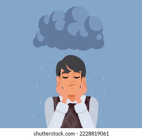 
Sad Unhappy Man Having Bad Luck Vector Concept Illustration. Stressed anxious adult person feeling emotional unwell
