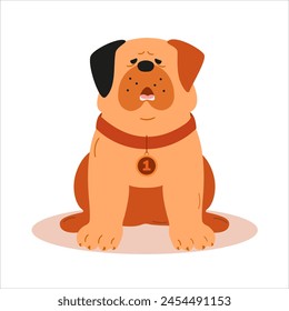 A sad, unhappy, sick dog in cartoon style, highlighted on a white background.Vector illustration.