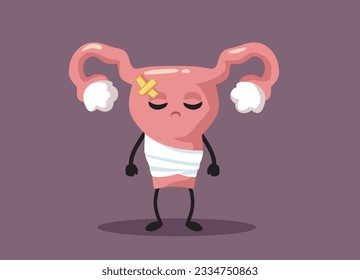 
Triste e infeliz recuperación de Uterus de la Ilustración del Vector de Enfermedades. Sufrimiento después de la histerectomía dibujo del concepto médico 
