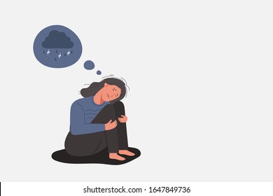 Unhappy Sad Young Girl Depression Sitting Stock Vector (Royalty Free ...