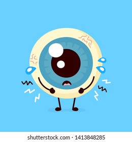 Sad unhealthy sick human eyeball organ. Vector modern style cartoon character illustration icon. Isolated on white background. Eye pain concept