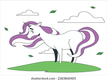 Traurige Einhornfiguren. Vektorgrafik handgezeichnet farbige Illustration unicorn Kind. Zauberpferd. Vektordesign einzeln auf weißem Hintergrund. Romantische Illustration für Kinder. trauriges Einhorn