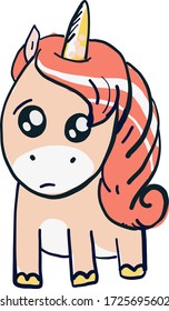 Triste unicornio, ilustración, vector sobre fondo blanco