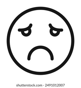 Sad upset or lonely emoticon icon Black line art vector logo
