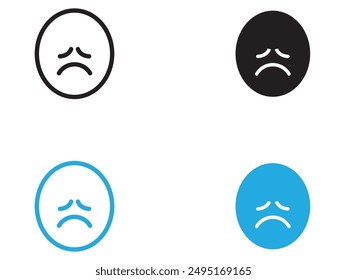 Triste molesto o solitario icono de emoticonos en blanco y negro Vector contorno signo
