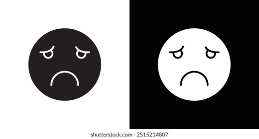 Ícone emoticon triste ou solitário Ilustração plana de linha fina
