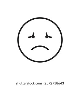 Sad, upset or lonely emoticon icon outline collection or set in black and white