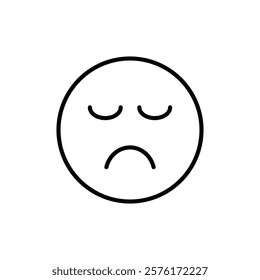 Sad, upset or lonely emoticon icon linear thin line icon graphics set black and white